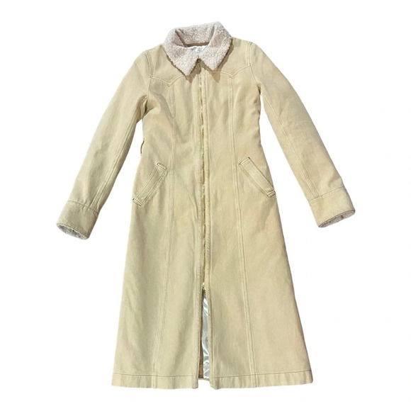 Nanushka Seeker Elongated Aviator Coat 100% Cotton Sz S Creme - Picture 5 of 8
